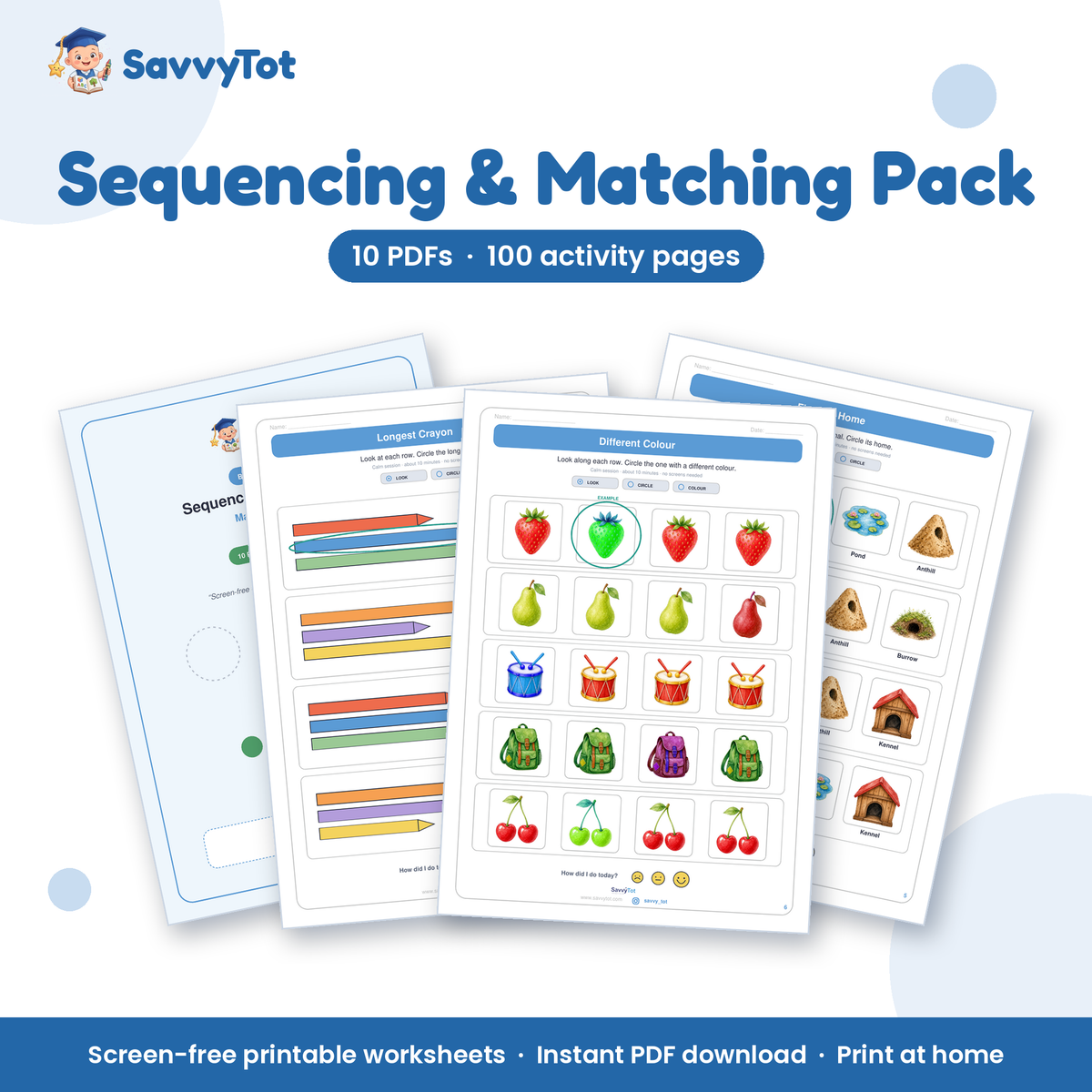 Sequencing & Matching Pack cover showing sample activity pages