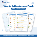 Words & Sentences Pack cover showing sample activity pages