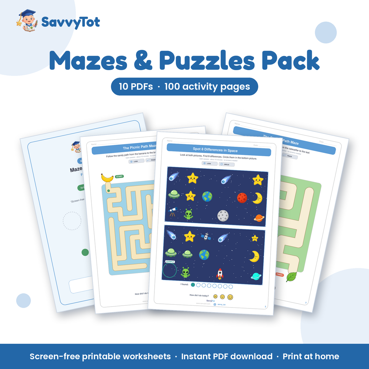 Mazes & Puzzles Pack cover showing sample activity pages
