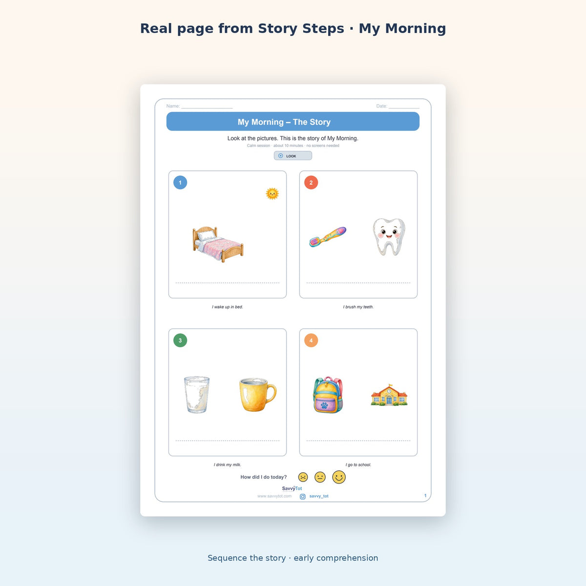 Real page from Story Steps · My Morning sequencing