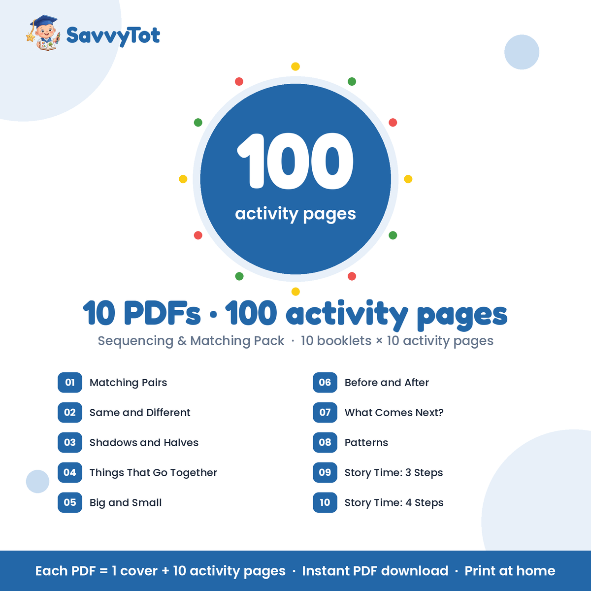 Sequencing & Matching Pack: 10 PDFs, 100 activity pages, booklet list