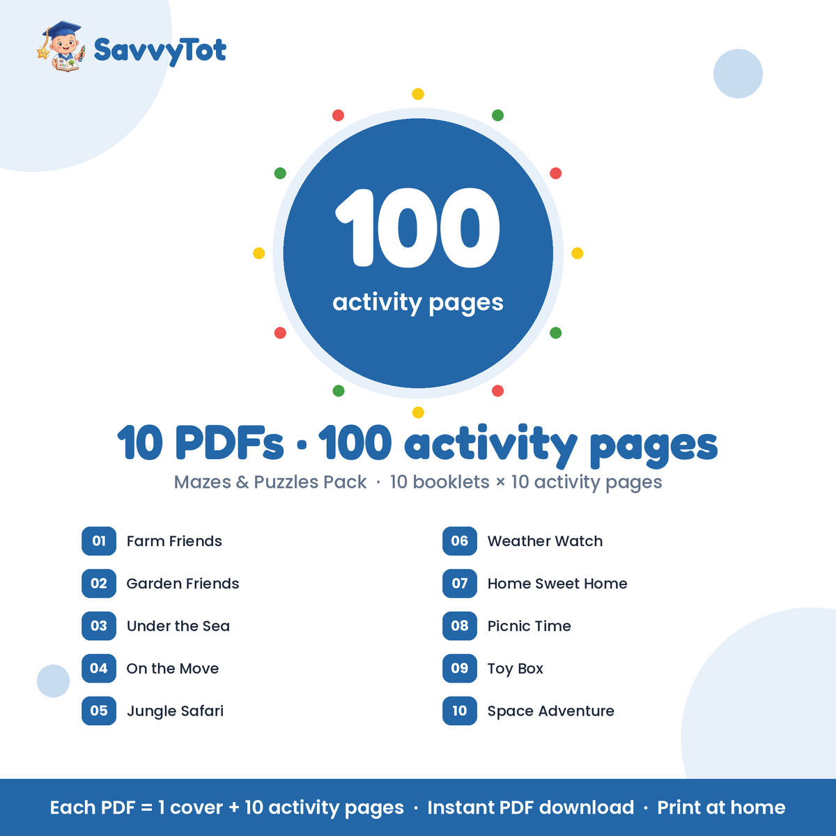 Mazes & Puzzles Pack: 10 PDFs, 100 activity pages, booklet list