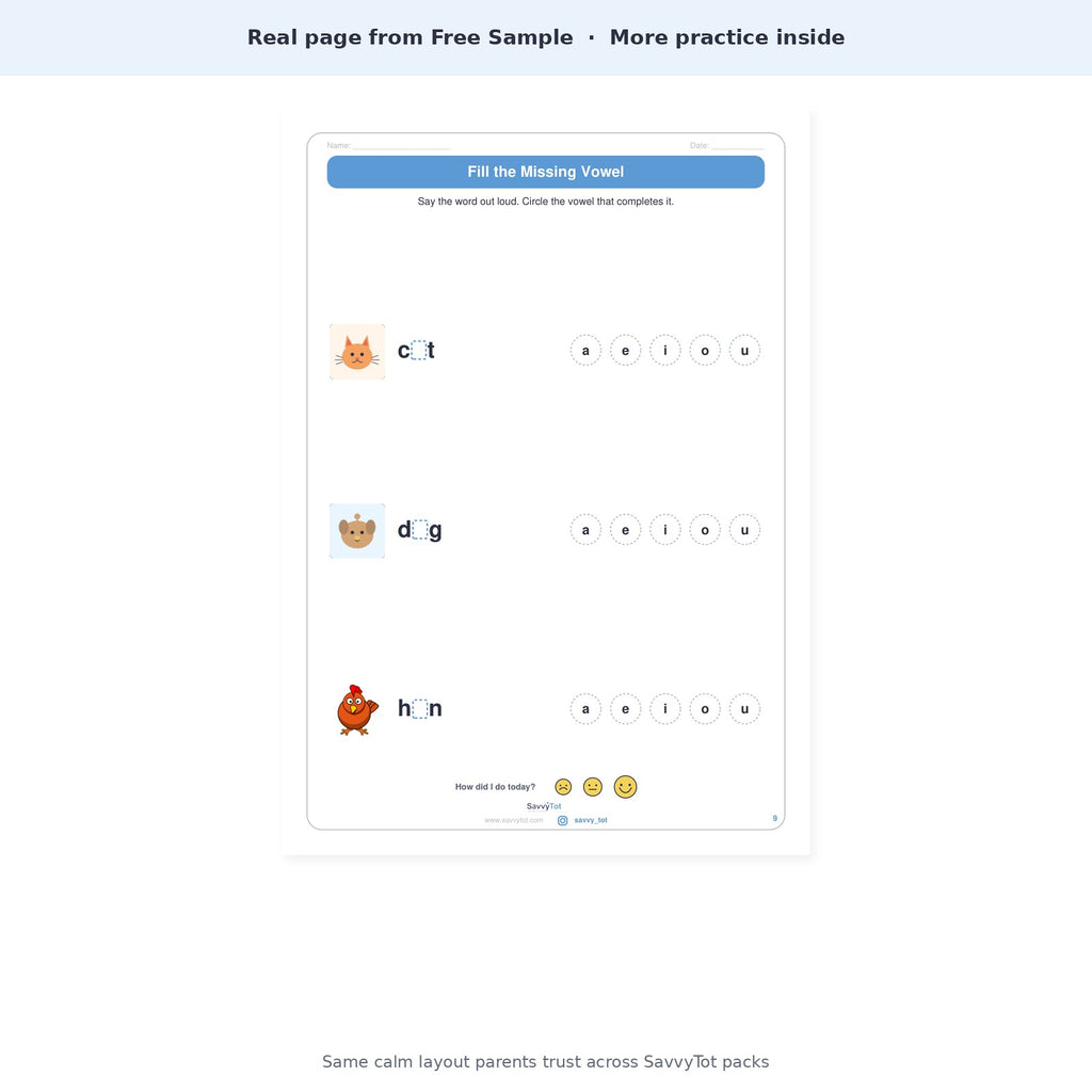 Free Sample interior — Fill Missing Vowel