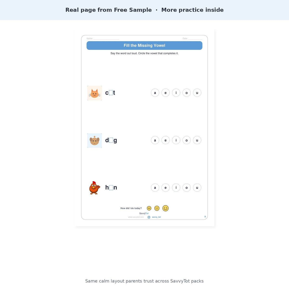 Free Sample interior — Fill Missing Vowel