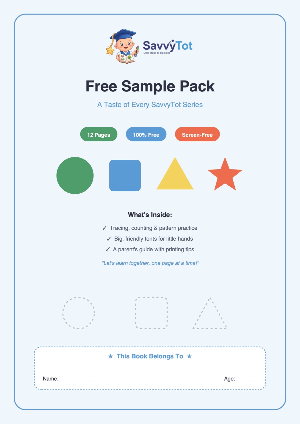 Free Printable Worksheets for Kids | SavvyTot Sample Pack