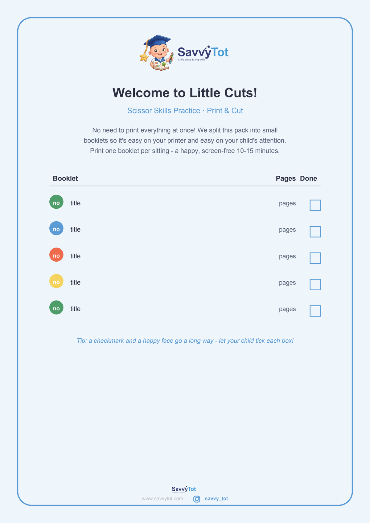 Little Cuts Scissor Skills Practice Pack — SavvyTot printable worksheets