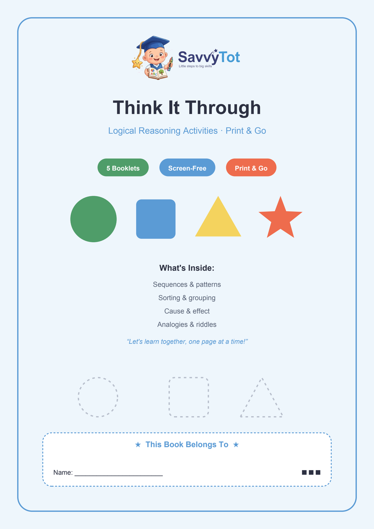 Think It Through Logical Reasoning Pack — SavvyTot printable worksheets